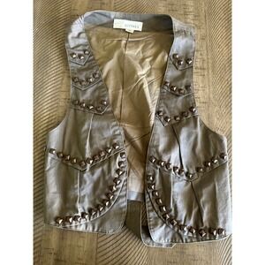 Alythea Studded Moto Vest - 100% Cotton - Military Green/Taupe - Size S